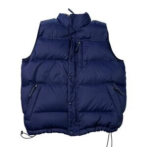L.L.Bean Men Down Puffer Vest Navy Blue Goose Down Size L Zip Snap Front